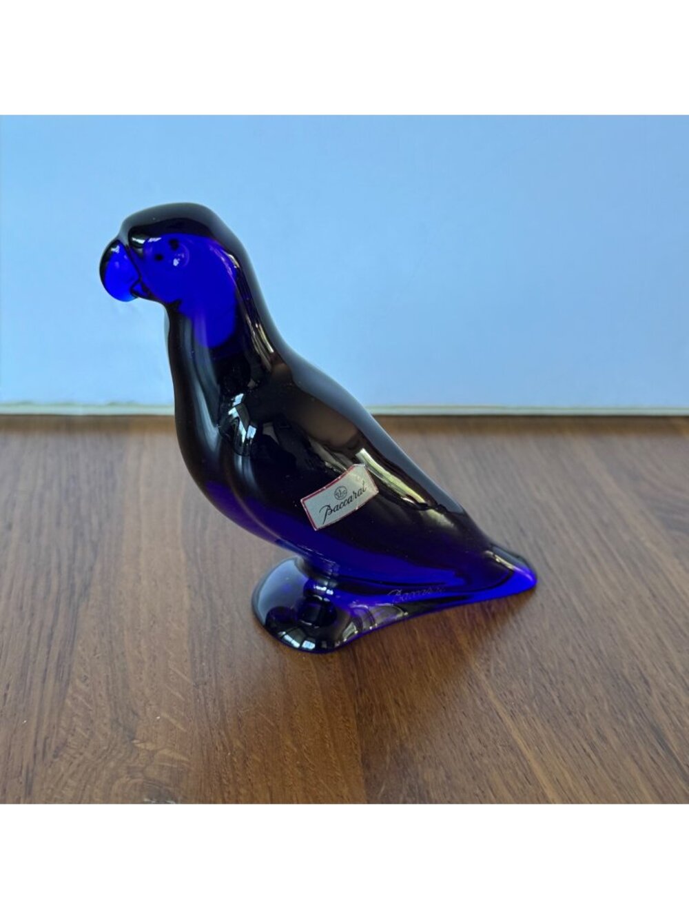 BACCARAT Cobalt Blue Crystal Parrot Figurine Vintage Signed 4.5" France